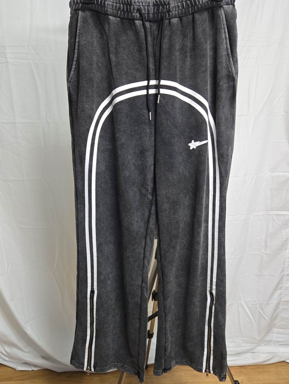 Men's Black Washed Joggers with White Arch Stripe